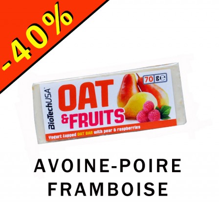 BIOTECHUSA OAT & FRUITS barre céréales poire/framboise 70gr