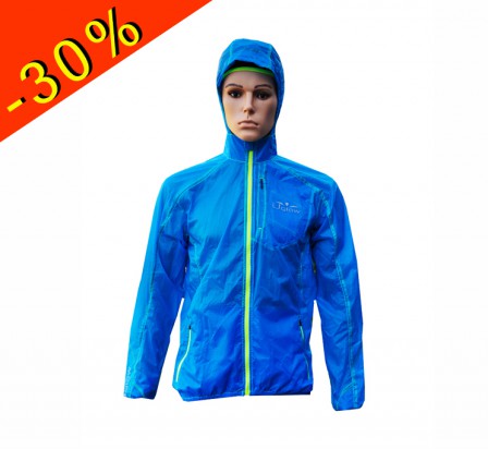 UGLOW U-WIND 2.0 veste coupe vent running avec capuche bleu zip jaune